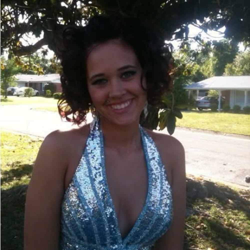 Blue Sequin Halter Dress